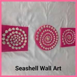 Seashell Art. 3 Pieces Pink, Wall Art. Home Decor Girls Bedroom